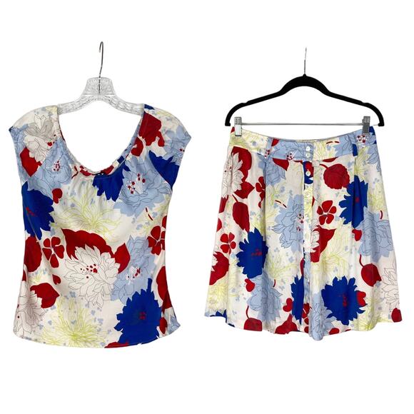 NWOT TOMMY HILFIGER Top Skirt Set 4 VTG Silk Floral Off Shoulder Short Sleeve